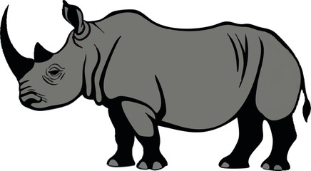 Fototapeta premium Realistic Walking Rhino Vector Illustration on White Background (Side Profile)