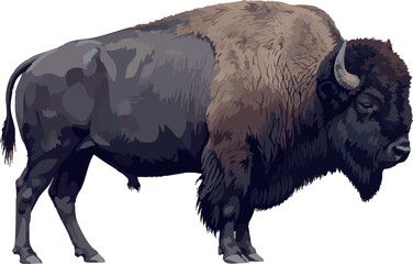 2D vector illustration of an American bison in full body side view on white background
