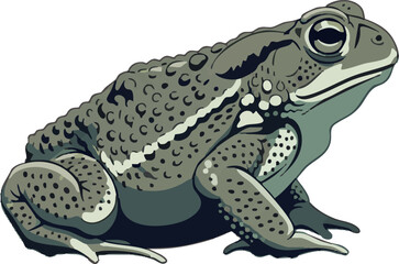 Toad frog in crouched pose – full body side view vector on white background, 2D vector illustraiton