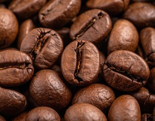 Naklejka premium Close-up of roasted coffee beans