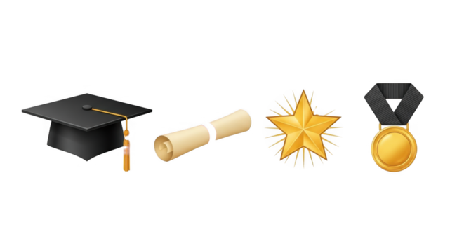 Graduation Cap Diploma Star Medal Education Achievement PNG