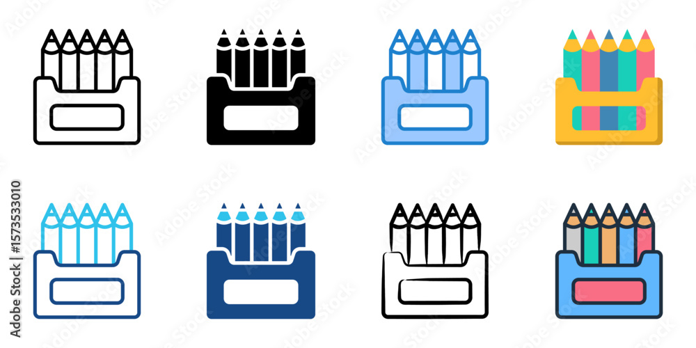 Poster colored pencils icon set multiple style collection