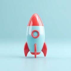 A playful, colorful rocket model against a soft blue background, perfect for illustrations related to imagination, exploration, or children's themes