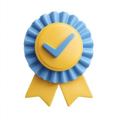 A colorful badge featuring a checkmark, ideal for use in marketing, award ceremonies, or promotional materials to signify quality and achievement, Perfect for digital or print formats,