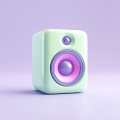 A colorful, minimalistic speaker with a glossy finish and soft purple background, perfect for digital content related to music, sound technology, or modern home decor