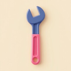 A colorful toy wrench against a soft background, perfect for educational content about tools or mechanics, Great for children's publications, DIY projects, or playful branding efforts,