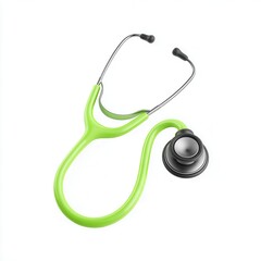A vibrant green stethoscope is displayed against a clean white background, symbolizing health and wellness, This image can be used for medical websites, health blogs, or educational materials,