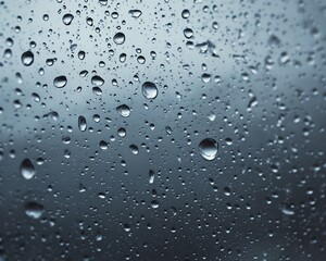 Water Droplets on Glass Surface Against Overcast Sky
