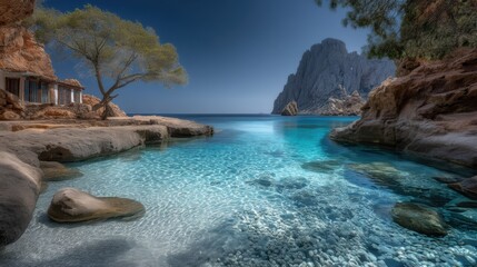 Secluded cala xarraca ibiza  crystal clear water beach scene
