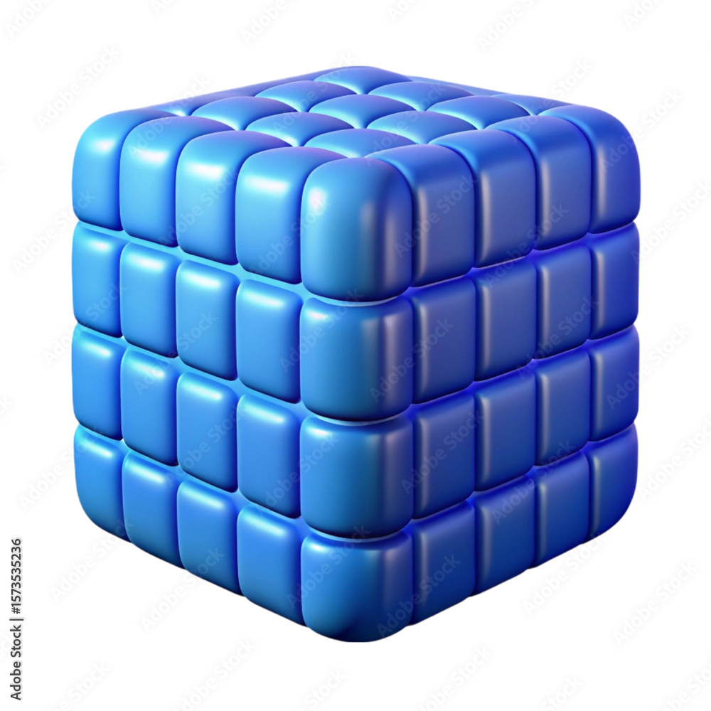 Poster 3d rendered blue cube with rounded rectangular blocks against a black background