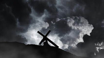 crucifixion of jesus silhouette with thunderstorm background