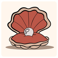 Cartoon Open Clam Shell with Pearl Illustration