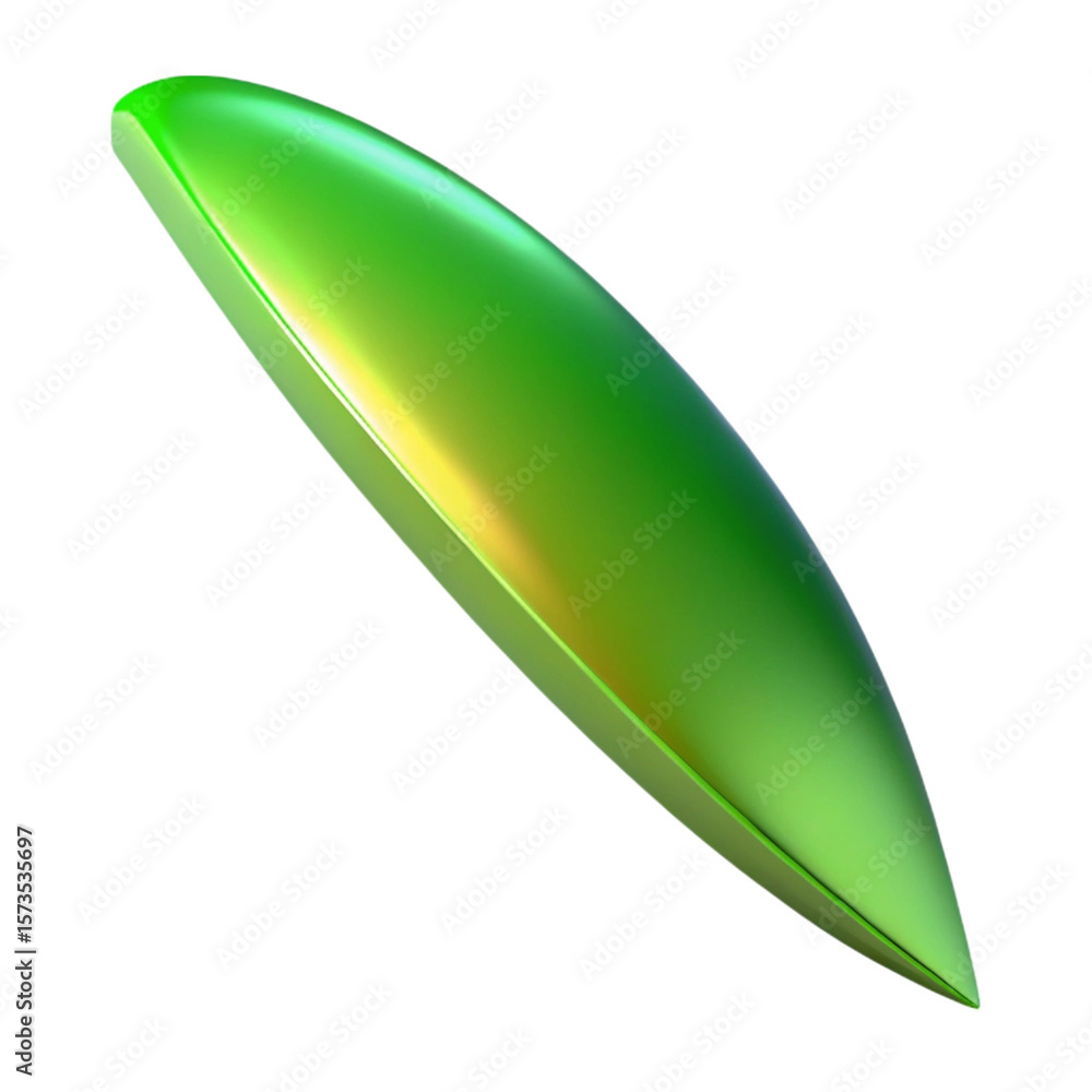 Fototapete 3d rendered green leaf shape with gradient and reflective surface on black background
