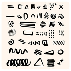 Diverse Hand-Drawn Abstract Doodle Shapes and Elements Set