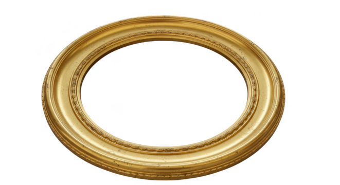 Isolated Golden Ornate Circle Frame with Transparent Background Design