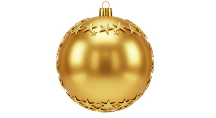 3D Gold Christmas Ball Ornament with Stars on Transparent Background