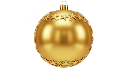 3D Gold Christmas Ball Ornament with Stars on Transparent Background