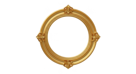 3D Golden Round Frame Ornate Vintage Isolated on Transparent Background