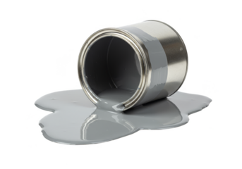 Isolated Gray Paint Can Spilled Artistically With Transparent Background