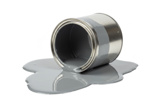 Isolated Gray Paint Can Spilled Artistically With Transparent Background