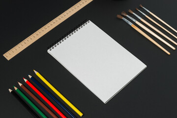 Creative Workspace With Colorful Tools for Drawing