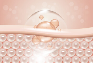 Collagen and vitamin drop skin cell. concept cosmetics solution. serum through the skin layer and reduce up saggy skin of the skin cell.