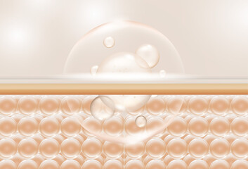 Moisturizer and hyaluronic acid with skin care with water droplets are absorbed into the skin