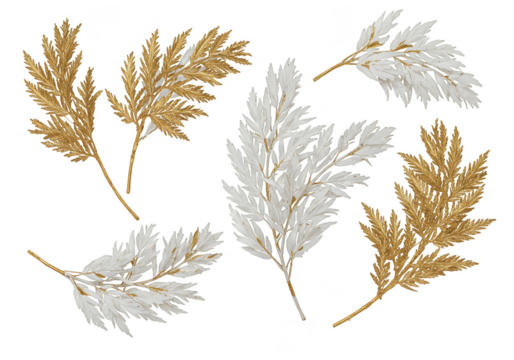 Illustration of Gold and Silver Oak Leaves Isolated on Transparency