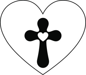 Christian Cross in Heart Silhouette – Religious Love Symbol Vector Clipart