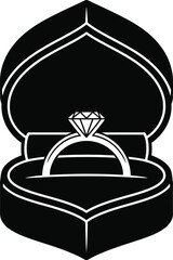 Engagement Ring in Box Silhouette – Diamond Proposal Vector Clipart