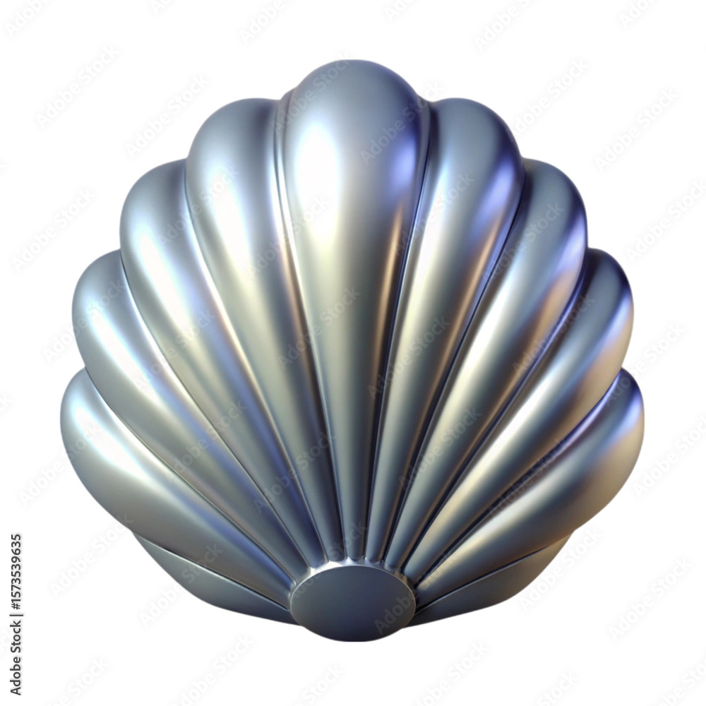 Poster elegant digital rendering of a glossy silver seashell with shimmering reflections against black