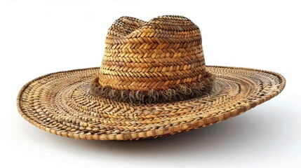 Woven straw hat with wide brim and tall crown