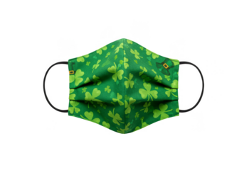 Isolated Green Shamrock Pattern Face Mask On Transparent Background