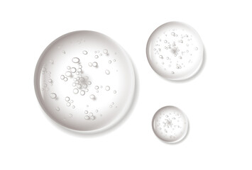 Water serum texture. Liquid gel drops. Clear  cosmetic oil with bubbles circle set isolated