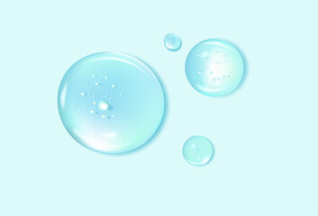 Water serum texture. Liquid gel drops. Clear  cosmetic oil with bubbles circle set isolated
