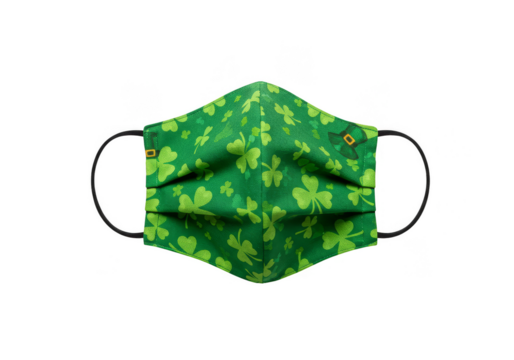 Isolated Green Shamrock Pattern Face Mask On Transparent Background