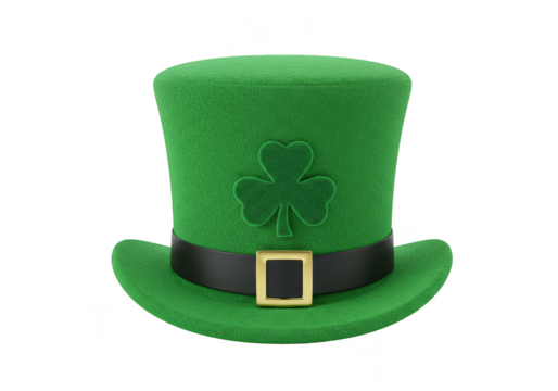 Isolated Green St Patricks Day Hat With Shamrock on Transparent Background
