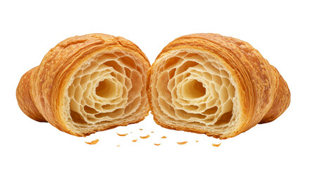 Isolated Half Croissant Revealing Flaky Layers Cut Open On Transparent