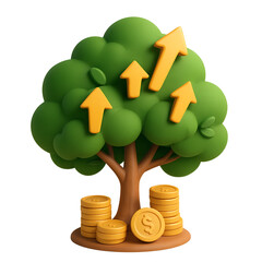Financial Growth Concept: The image showcases a stylized, flourishing tree with golden coins at its base and upward-pointing arrows, symbolizing financial growth and prosperity.