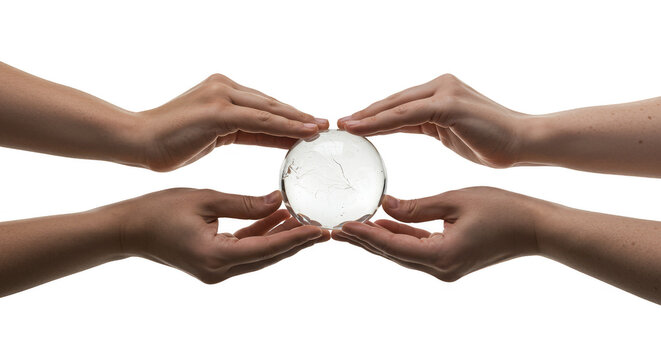 Isolated Hands Surrounding Glowing Sphere Crystal Ball on Transparent - Powered by Adobe