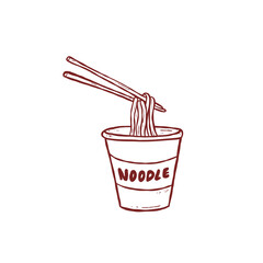 Hand drawn instant noodle cup with chopstick doodle illustration