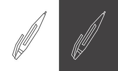 Writing Pen Icon in Black Line Art and White Line Art Cutout Style