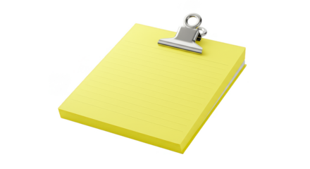 3D Illustration of Yellow Clipboard with Paper and Clip Isolated
