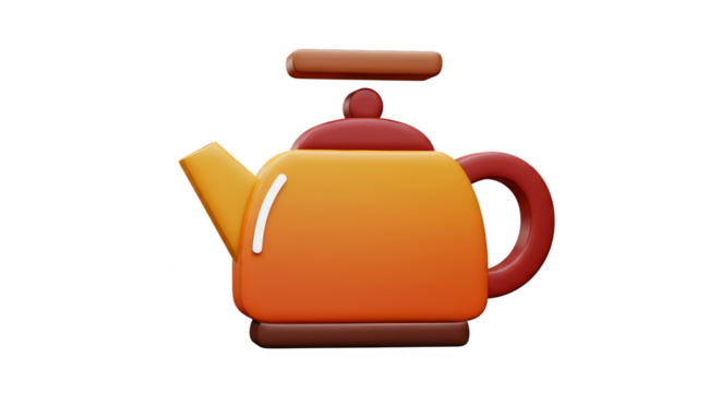 3D Illustration Orange Teapot Isolated with Transparent Background