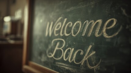 Chalkboard sign with "Welcome Back" message