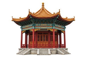 Isolated Illustration Of A Red Gold Pavilion Building On Transparent Background