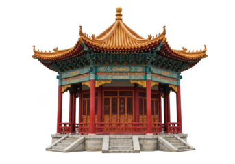 Isolated Illustration Of A Red Gold Pavilion Building On Transparent Background