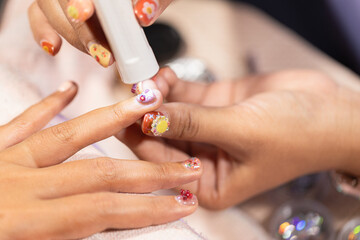 Nail art beauty treatment at home nail salon with fashion style and creative design for elegant and charming look enhancing personal beauty and confidence