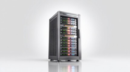 Sleek silver cabinet with multiple layered components. Ideal for storing and accessing data