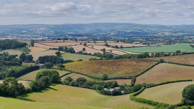 Farms and Fields over Torquay from a drone, Devon, England